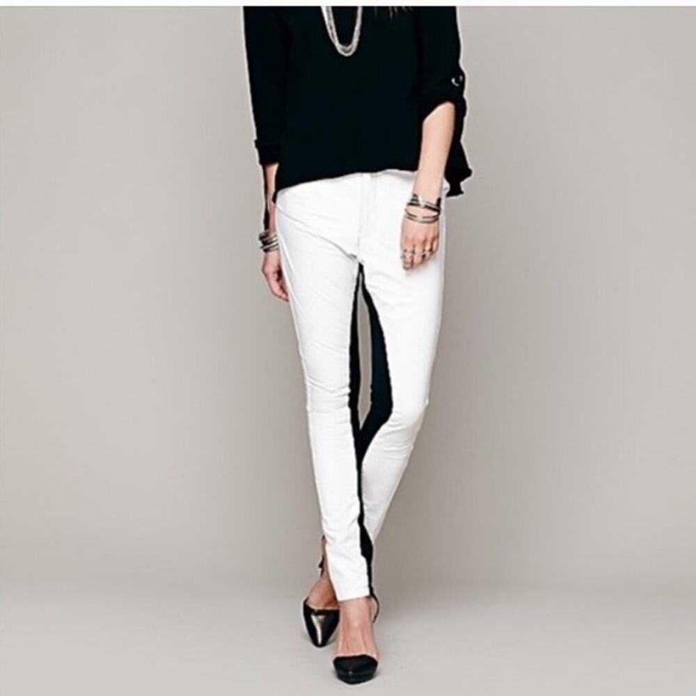One Teaspoon Sz 8 Bowie White Leather Black Trim High Rise Skinny Jean Pants